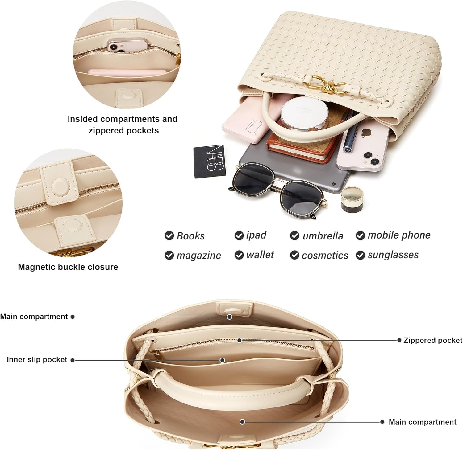 Woven Bag for Women Crossbody Handbag: Vegan Leather Small Tote Purse Trendy Shoulder Handbag Bowknot Satchel Purse