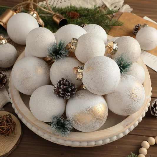 18 Pcs Textured Christmas Ball Ornaments 2.36'' 2.76'' 3.15'' Neutral Copper Ornament Modern Farmhouse Brown Hanging Christmas Decor Vintage Tree Decor for Xmas Shatterproof Home(Ivory)