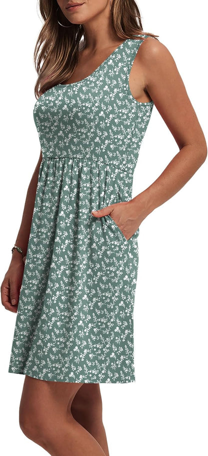 Women'S Summer Dress 2026 A-Line Sleeveless Casual Sundress with Pockets Floral/Solid