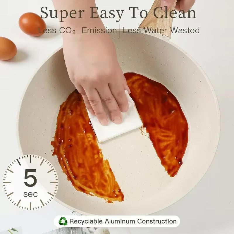 HOME Tool 16PCS Pots and Pans Set Non Stick Cookware Set Nonstick with Cooking Set (White, 16Pieces) Free Delivery