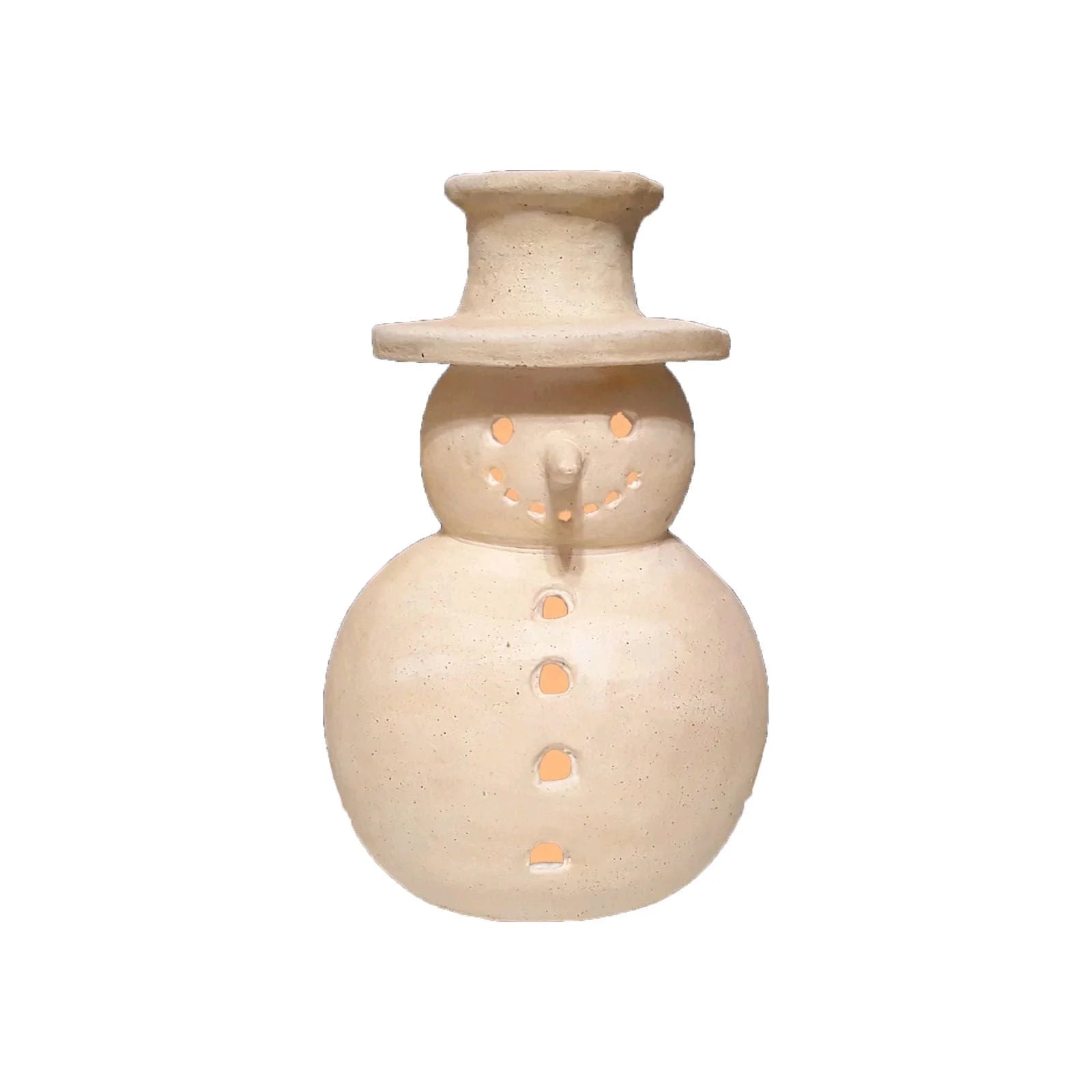 Christmas Decorations Indoor Outdoor- 1 Pack Handmade Terracotta Snowman Figurines - White Clay Winter Decor Holiday Rustic Unique Decor for Home Table Room Farmhouse