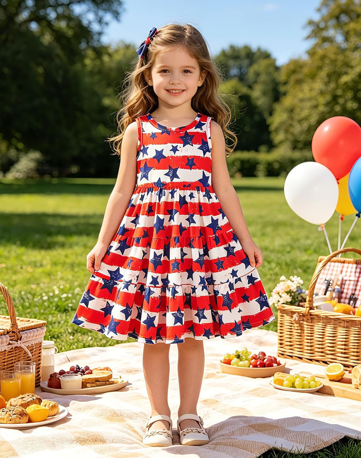 Little Girls Casual Sleeveless Dresses Summer Swing Twirly Sundress Kids 3D Cute Sun Dress 4-8T