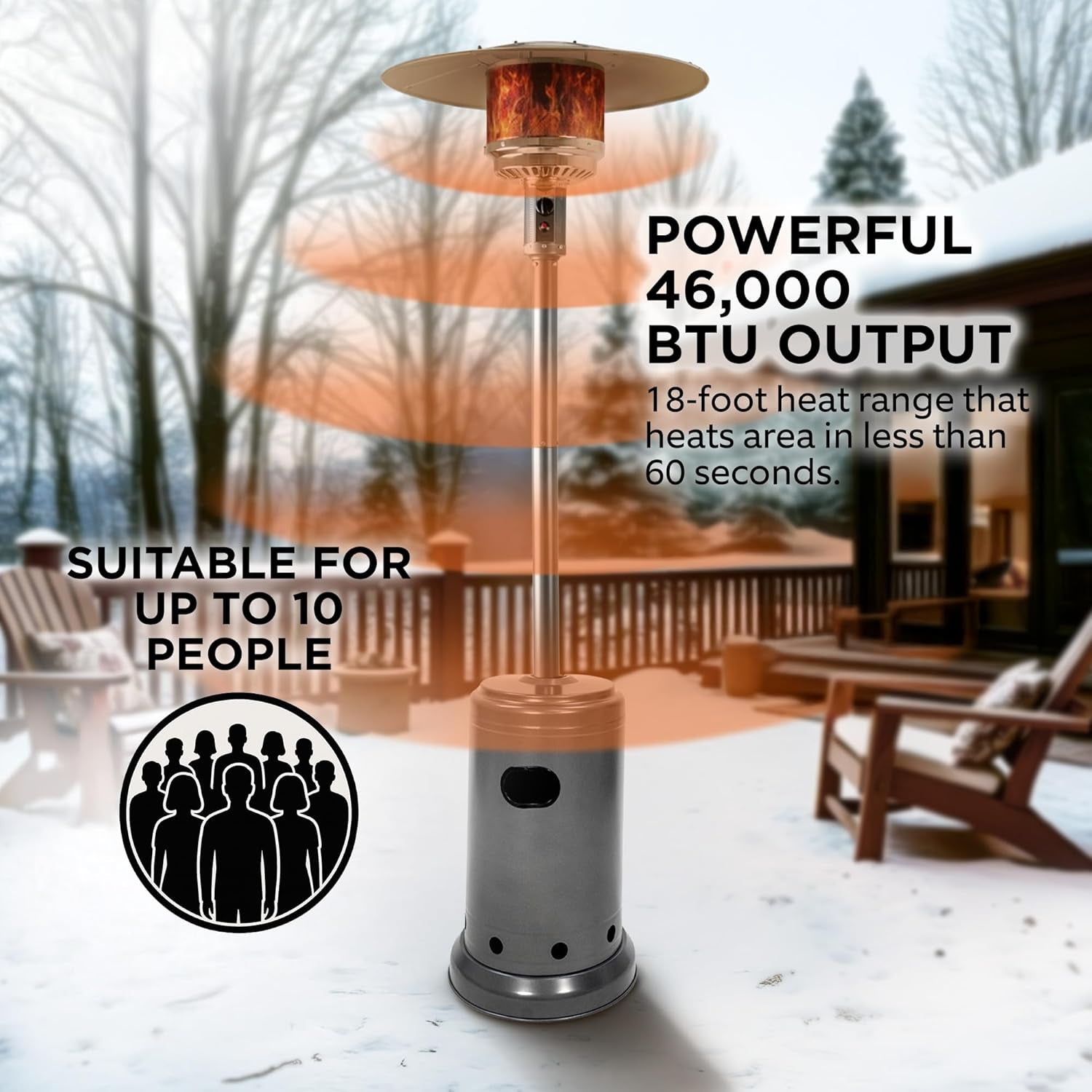 46,000 BTU Portable Outdoor Propane Patio Heater with Wheels, Commercial & Residential with Water Tank, Adjustable Heat Output, 9-Foot Radius, Slate Gray, 32.1"L X 32.1"W X 91.3"H
