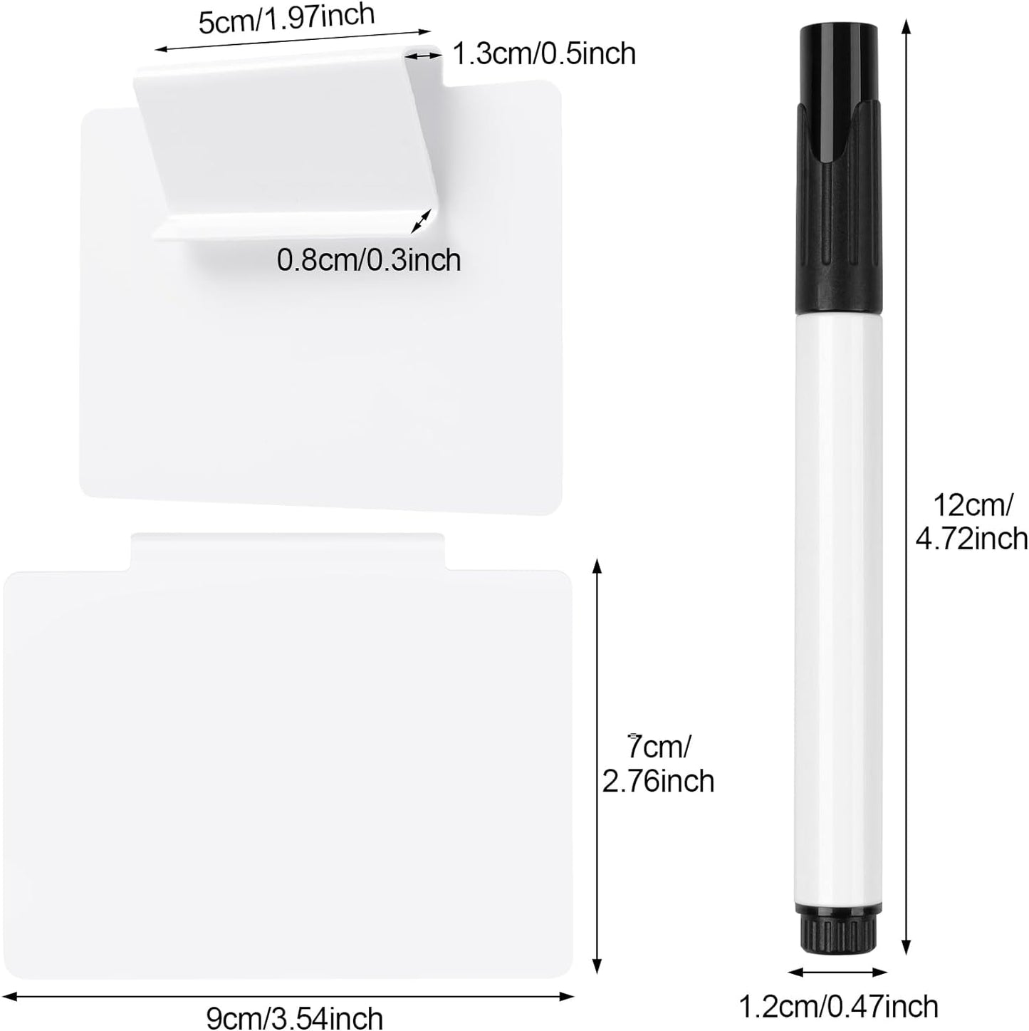 12Pcs White Basket Labels, 3.5X2.7 Clip on PVC Labels with Pen for Storage Bins, Removable Label Holders, Regular