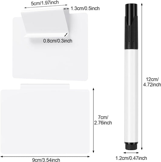 12Pcs White Basket Labels, 3.5X2.7 Clip on PVC Labels with Pen for Storage Bins, Removable Label Holders, Regular