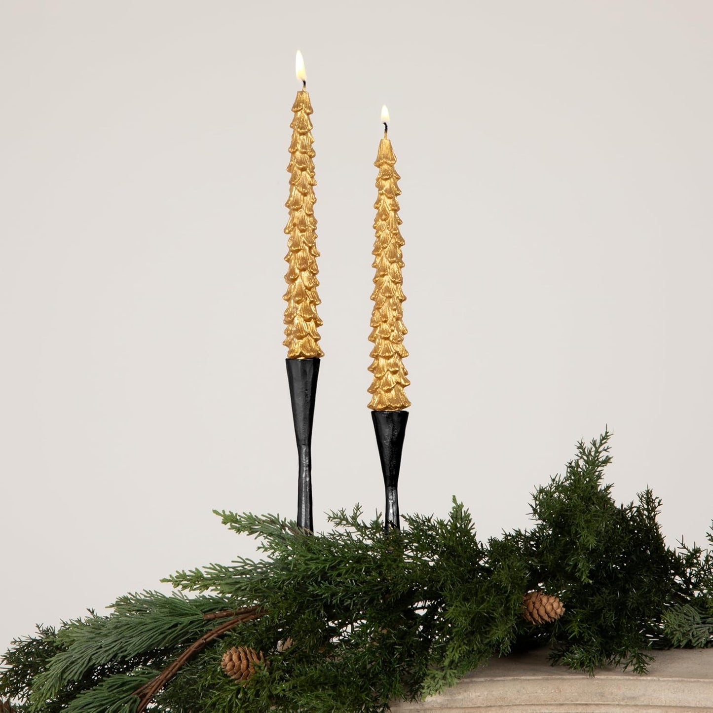 Unscented Tree Shaped Taper Candles, Gold, Boxed Set of 2