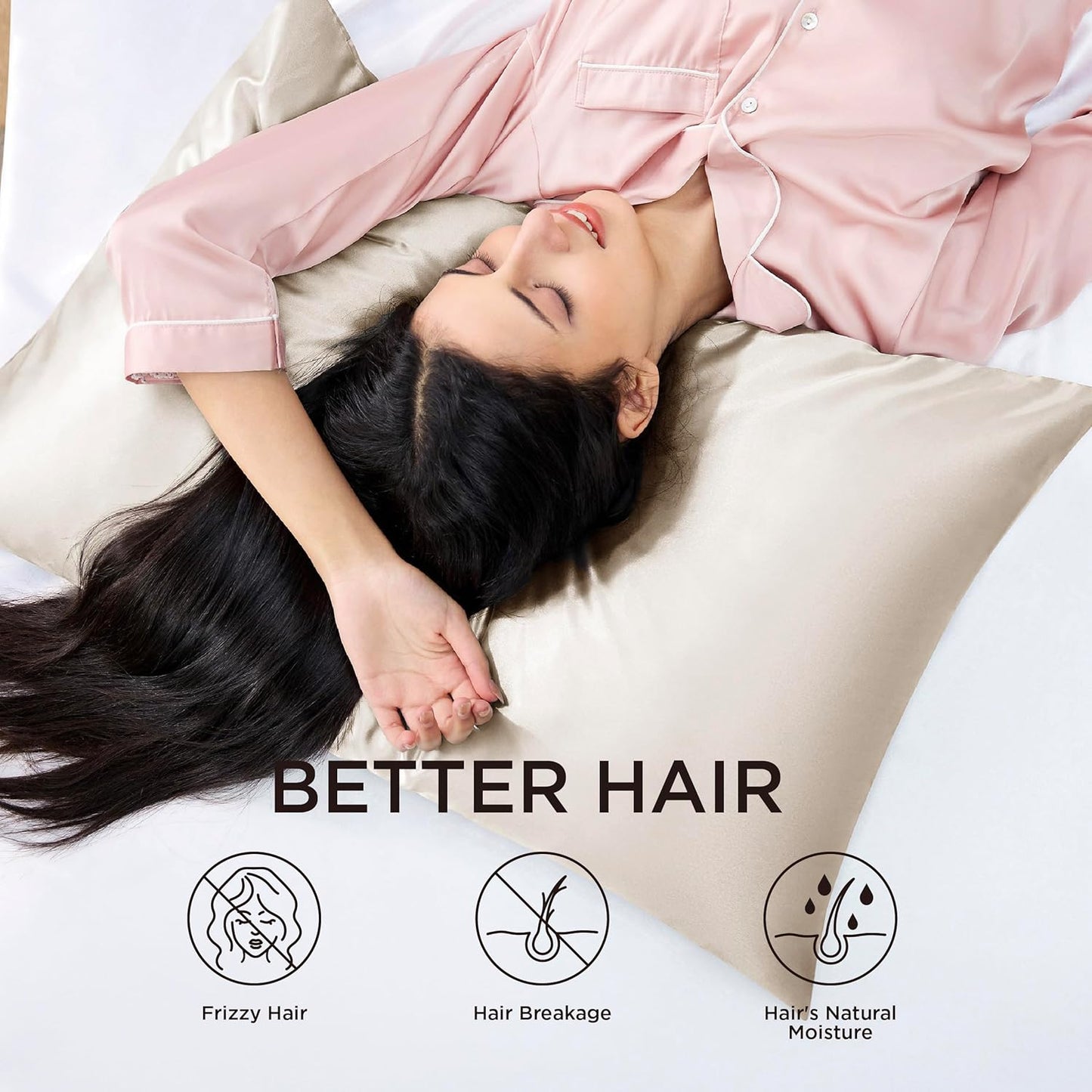 Satin Pillowcase for Hair - Beige Satin Pillow Cases Standard Size with Zipper 2 Pack, Similar to Silk Pillow Cases for Skin, Silky & Soft, Gifts for Women Men, 20X26 Inches