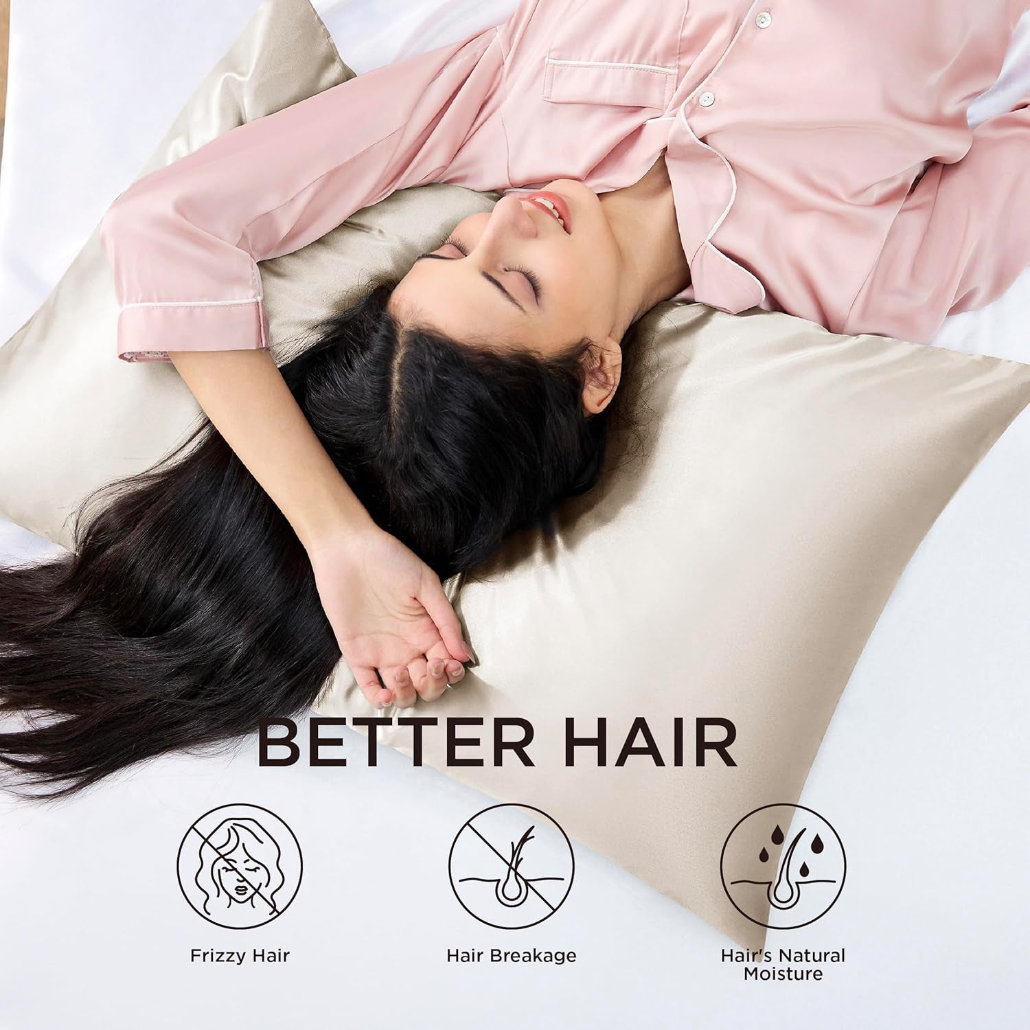 Satin Pillowcase for Hair - Beige Satin Pillow Cases Standard Size with Zipper 2 Pack, Similar to Silk Pillow Cases for Skin, Silky & Soft, Gifts for Women Men, 20X26 Inches