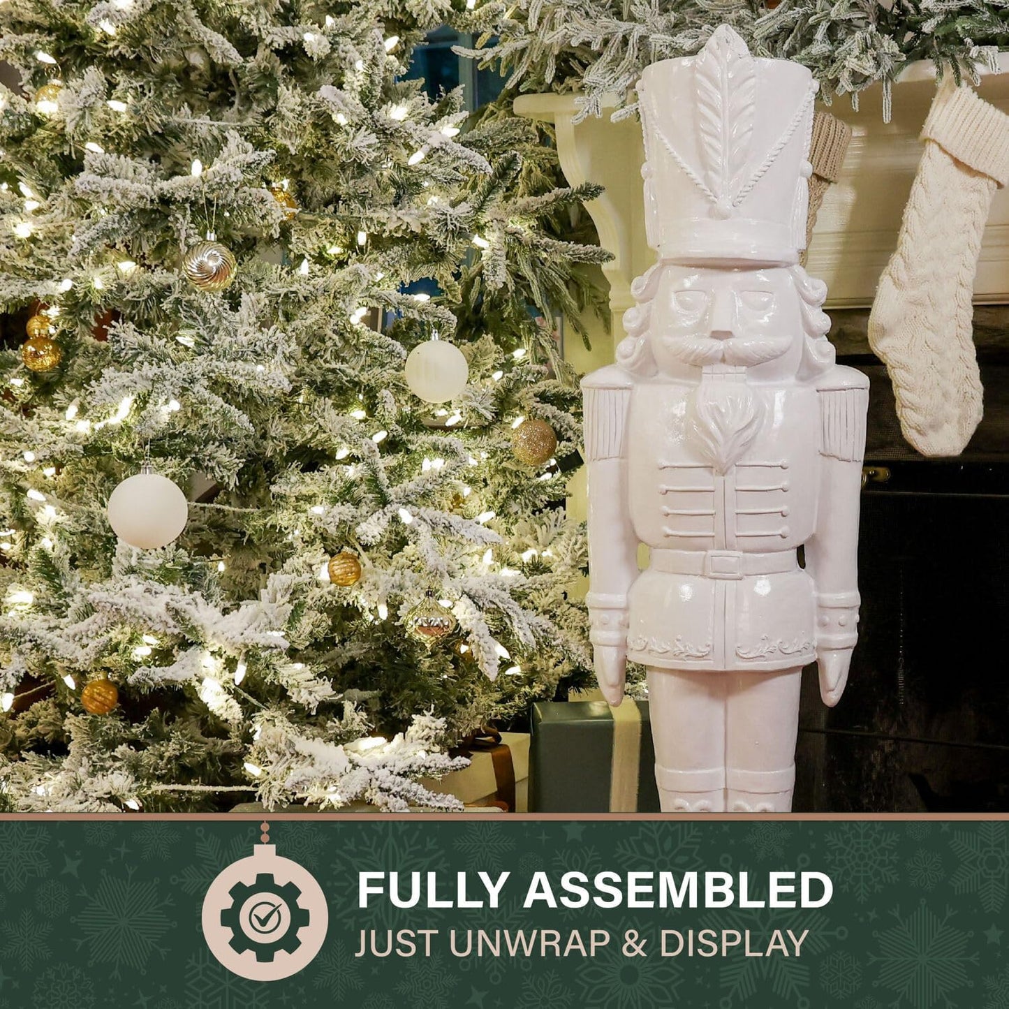 48” Glossy White Soldier, Large Resin Decorative Christmas Nutcracker, Modern Seasonal Holiday Figurine