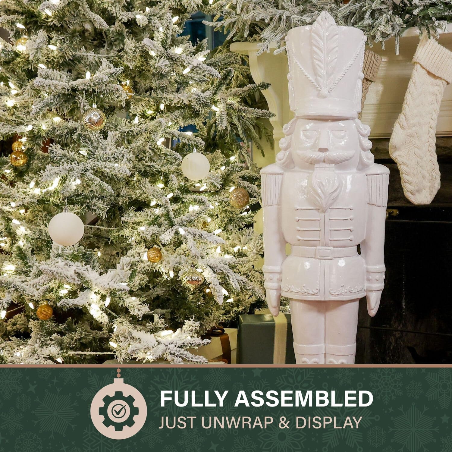 48” Glossy White Soldier, Large Resin Decorative Christmas Nutcracker, Modern Seasonal Holiday Figurine