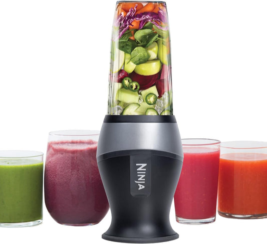 Fit Compact Personal Blender, Portable Blender For-Smoothies, Shakes, Food Prep, and Frozen Blending, 700-Watt Base, (2) 16-Oz. Cups and Spout Lids, Black QB3001SS