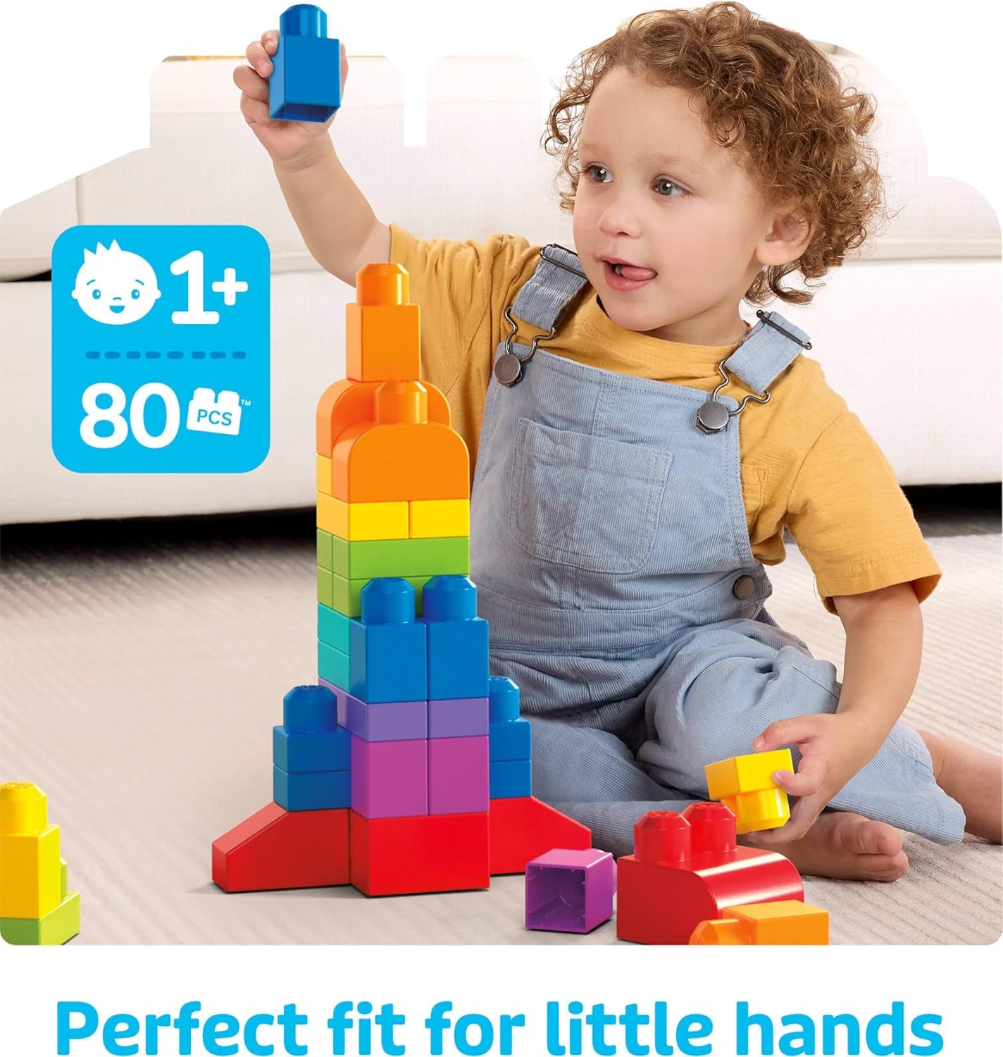 MEGA BLOKS First Builders Toddler Blocks Toys Set, Big Building Bag with 80 Pieces and Storage, Ages 1+ Years