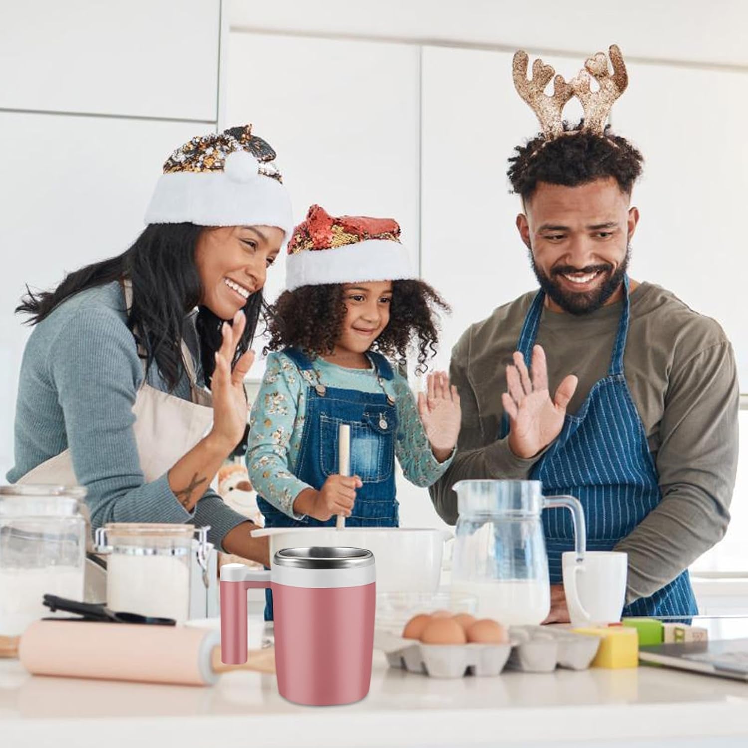 Self Stirring Mug,Rechargeable Auto Magnetic Coffee Mug with 2Pc Stir Bar,Waterproof Automatic Mixing Cup for Milk/Cocoa at Office/Kitchen/Travel 14Oz Best Gift - Pink