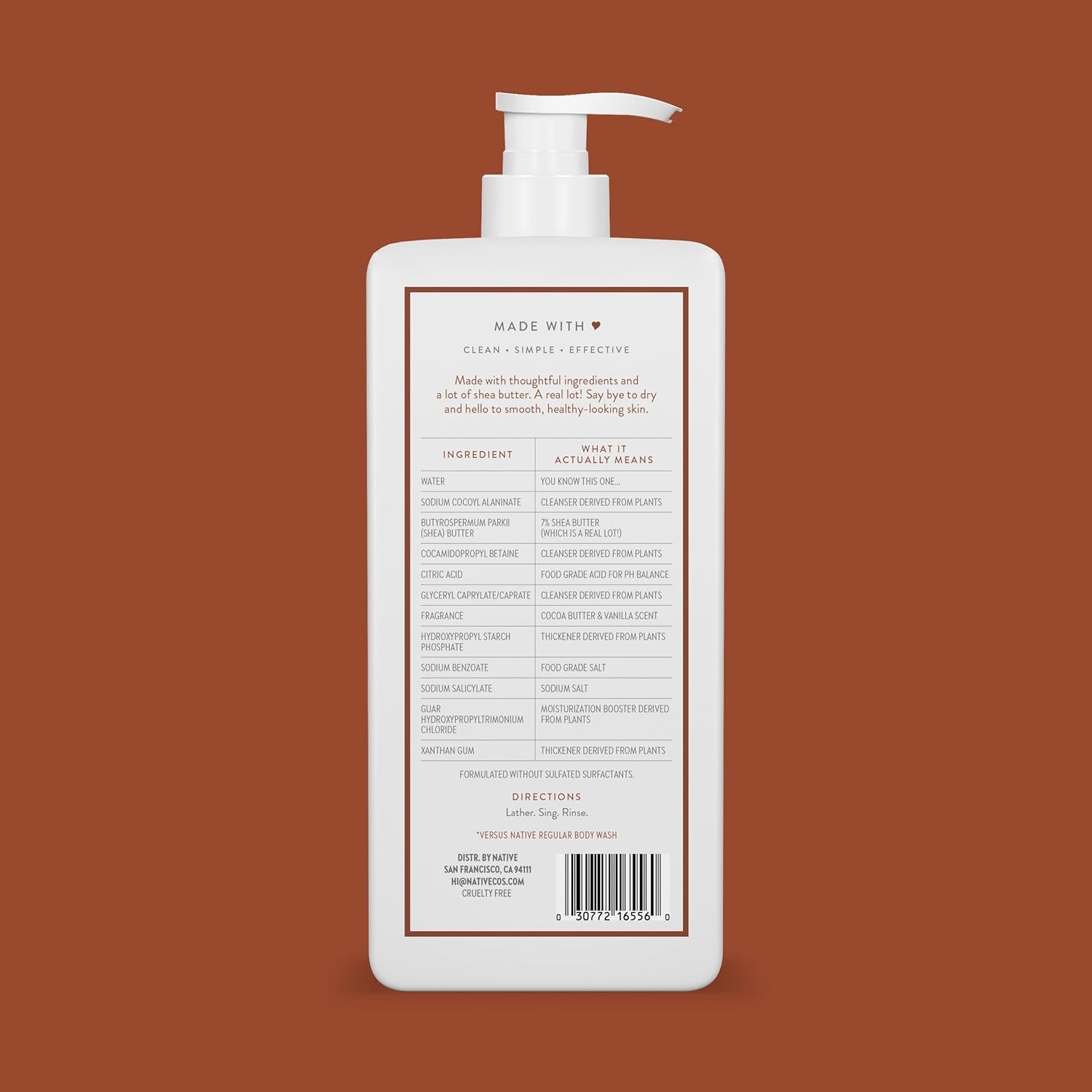 Moisturizing Body Wash Contains Naturally Derived Ingredients | for Women & Men, Sulfate, Paraben, & Dye Free Leaving Skin Soft & Hydrated | Cocoa Butter & Vanilla 18 Oz