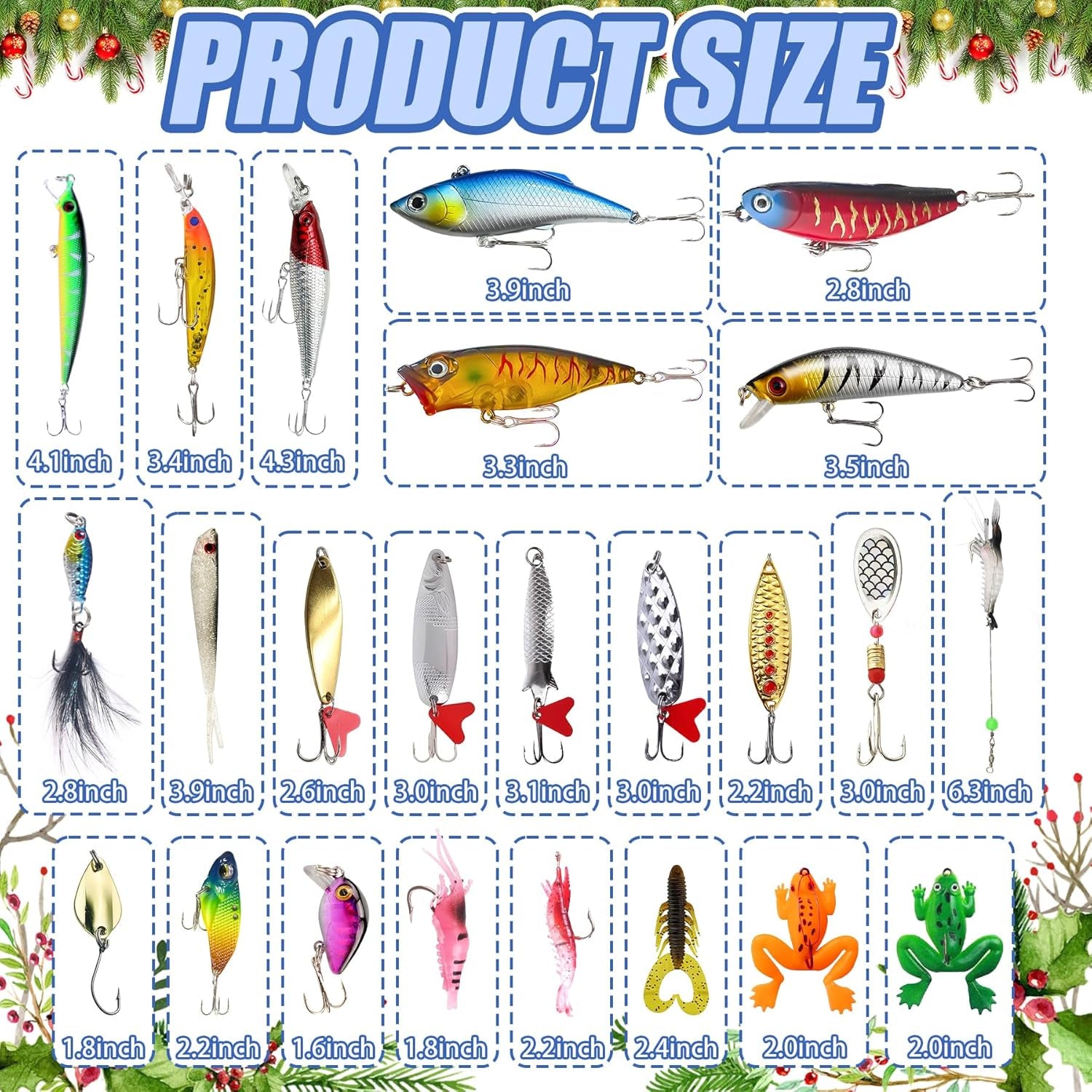 Fishing Advent Calendar 2025, 24 Days Countdown with Fishing Lures, Christmas Advent Calendar Gift for Fishers, Adult Men, Teen Boys, Christmas Advent Calendar 2025 Gift for Husband, Friend