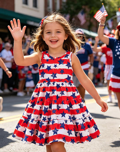 Little Girls Casual Sleeveless Dresses Summer Swing Twirly Sundress Kids 3D Cute Sun Dress 4-8T