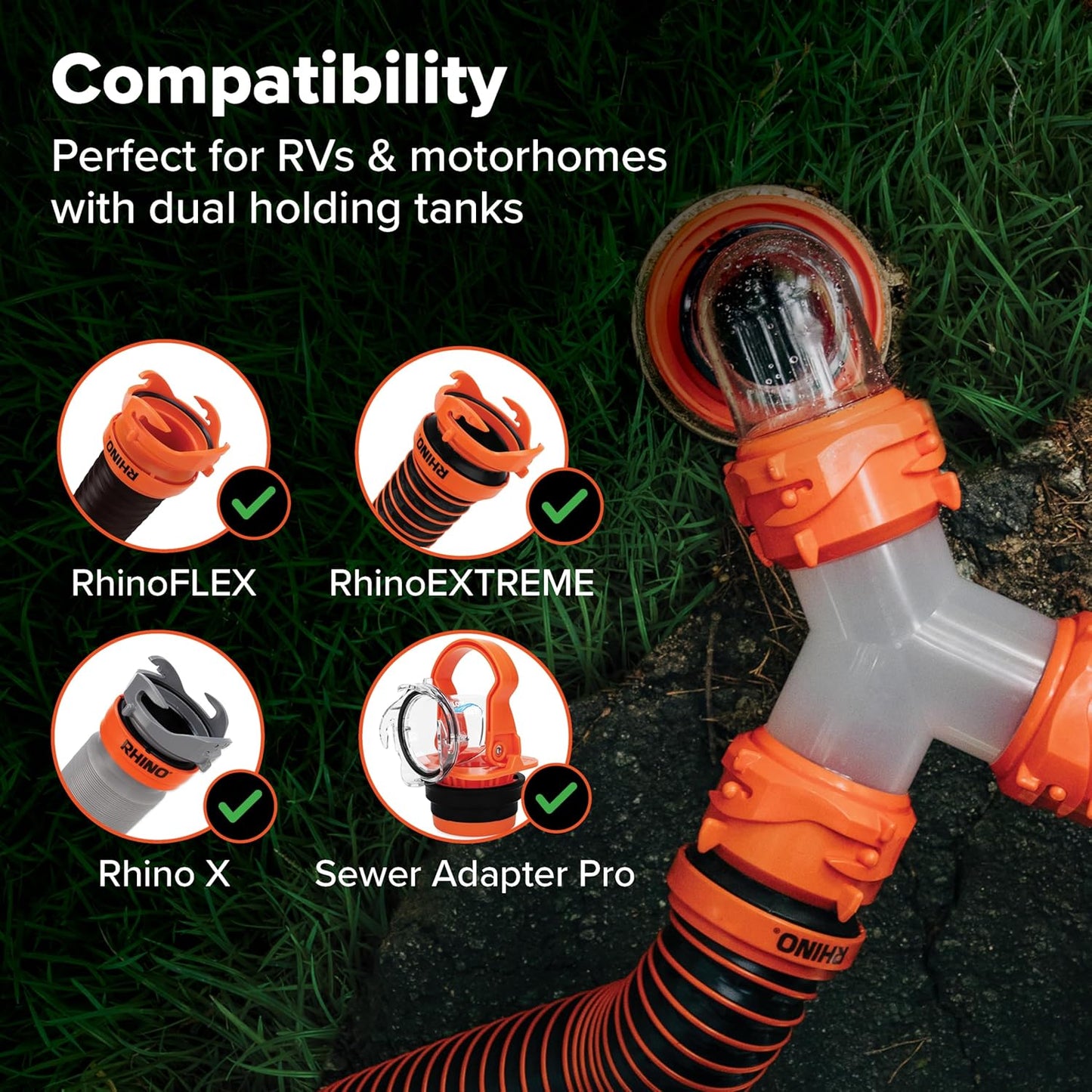 Rhinoflex Camper/Rv Wye Sewer Hose Fitting | Features 360-Degree Swivel Ends & Built-In Gaskets for Odor Tight Connection | Allows for 2 Sewer Hoses to Connect to the Same Dump Station (39812),