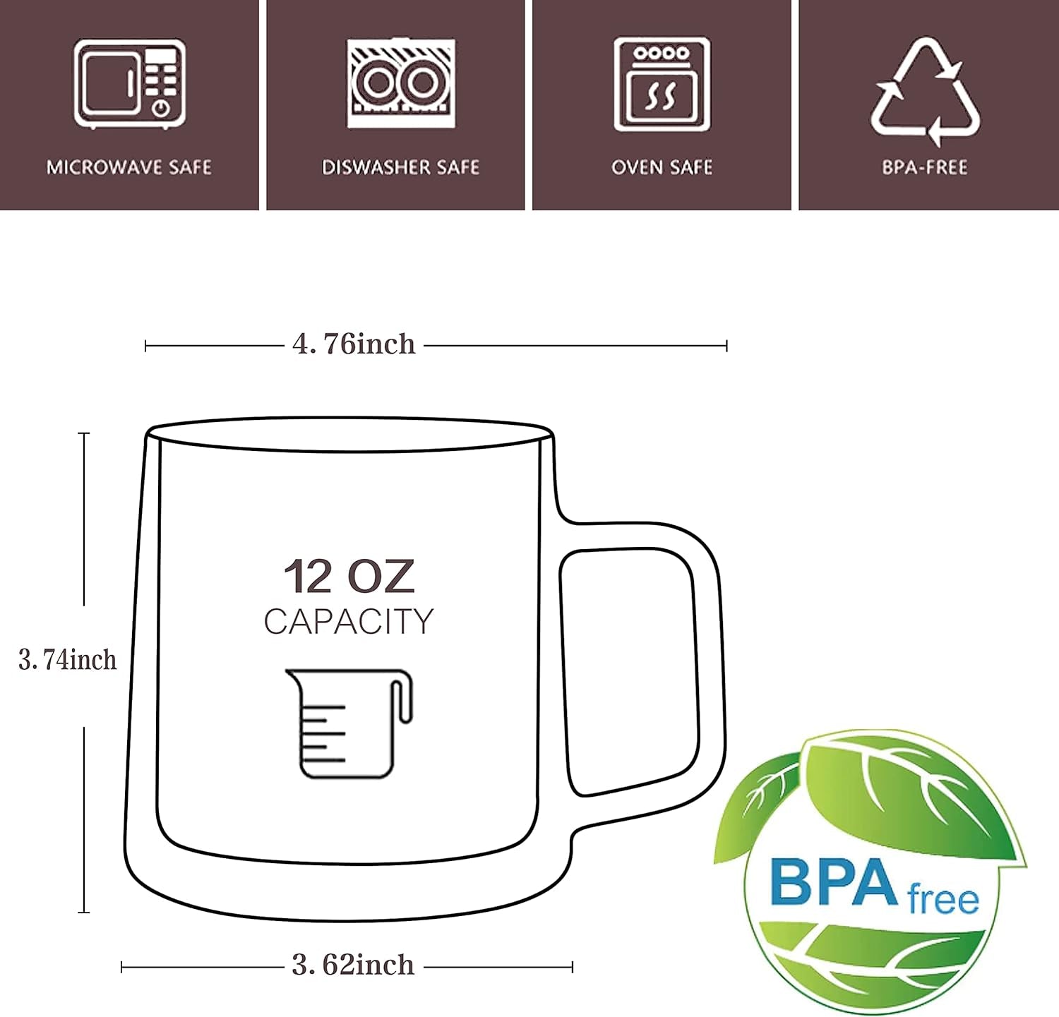 12Oz Glass Coffee Mugs,Double Wall Insulated Glass Cups with Handle,Clear Espresso Mugs for Latte,Cappuccino,Tea Bag,Set of 2