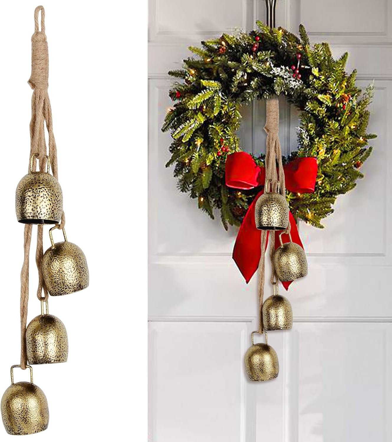 Cow Bell,Bells Ornament 2024,Christmas Bells for Decoration,Decorative Bells,Metal Tibetan Inspired Meditation Decorative Cow Bell with Jute Hanging Rope