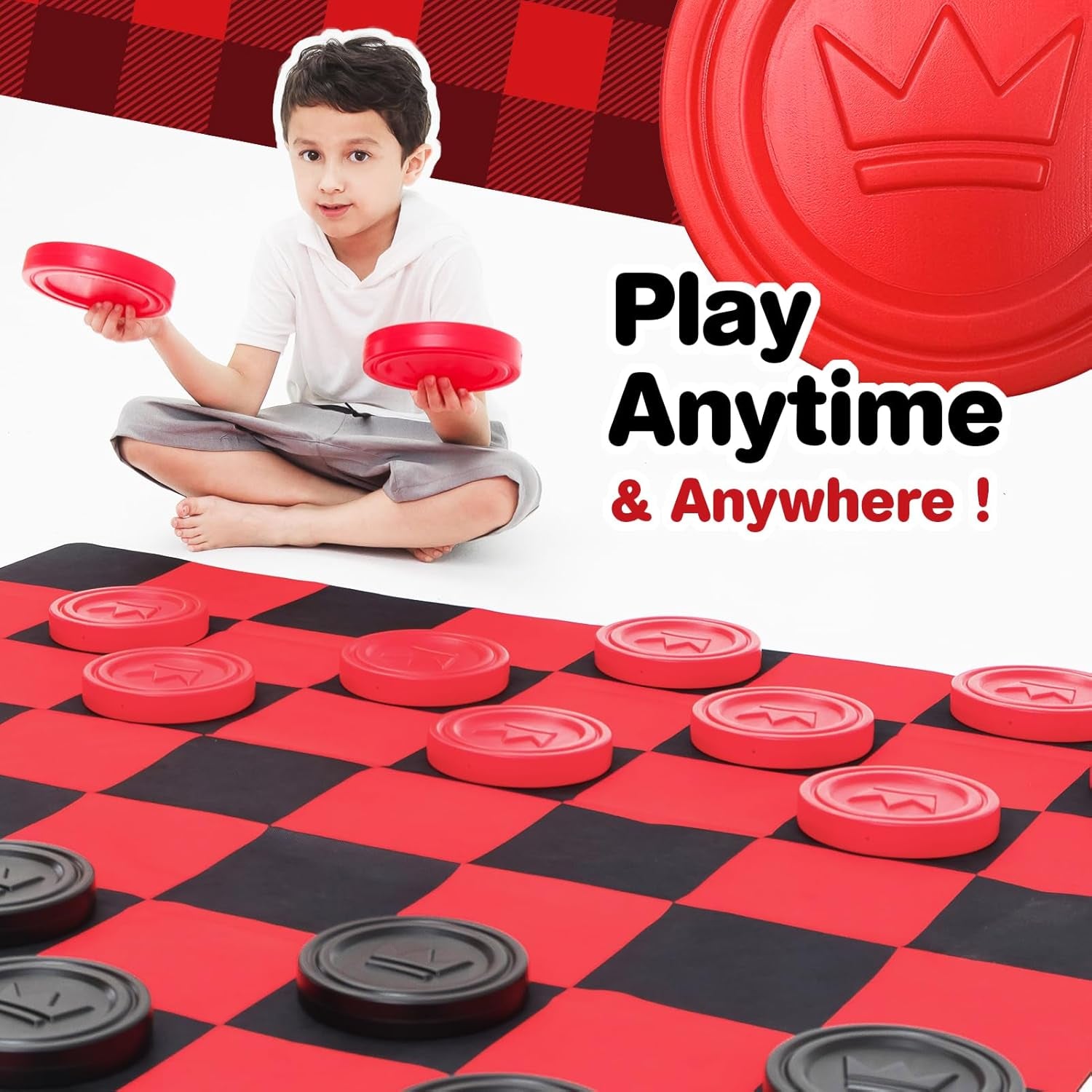 Jumbo Checkers Set with Storage Bag - 58 Inch Mat - Outdoor & Indoor Play Toys, Backyard Board Games, Family Party, Birthday for Toddlers Ages 5 6 7 8 Year Old - Amazon Exclusive