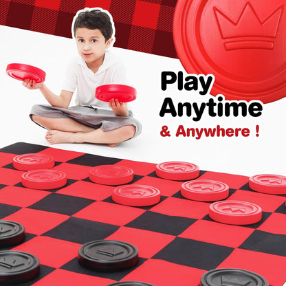 Jumbo Checkers Set with Storage Bag - 58 Inch Mat - Outdoor & Indoor Play Toys, Backyard Board Games, Family Party, Birthday for Toddlers Ages 5 6 7 8 Year Old - Amazon Exclusive
