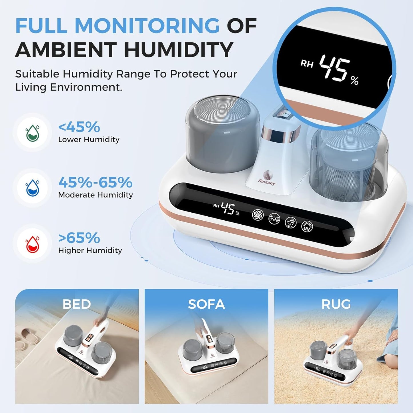 Mattress Vacuum Cleaner - 5-In-1 Cordless Bed Vacuum Cleaner, Powered by UV-C Light & Ultrasonic Technology, 16Kpa Strong Suction,Low Noise,Suitable for Dust, Pet Hair, Etc.