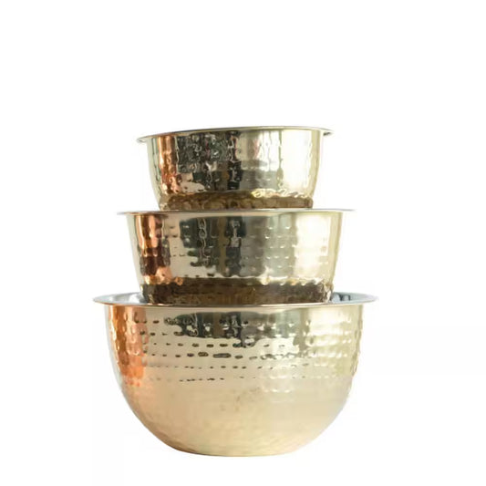 3-Piece Stainless Steel Gold Finish Mixing Bowl Set
