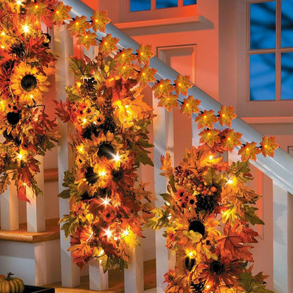 Fall Decor Orange Maple Leaf String Lights Plug In, 13.6Ft LED Outdoor Thanksgiving Decorations Lights with 35 Maple Leaves Light, Hanging Halloween Leaves Light for Outdoor Fall Party Window