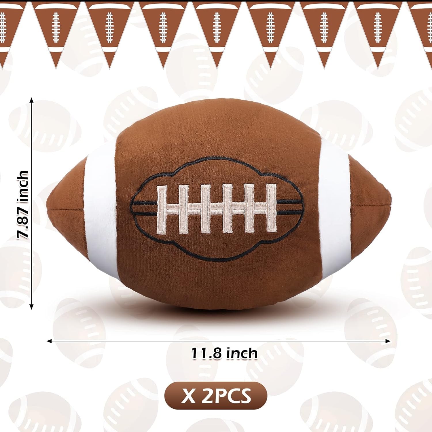 2 Pcs Plush Football Pillows Fluffy Soft Stuffed Sports Throw Pillows Cute Football Shaped Cushions for Bedroom Nursery Room Decoration