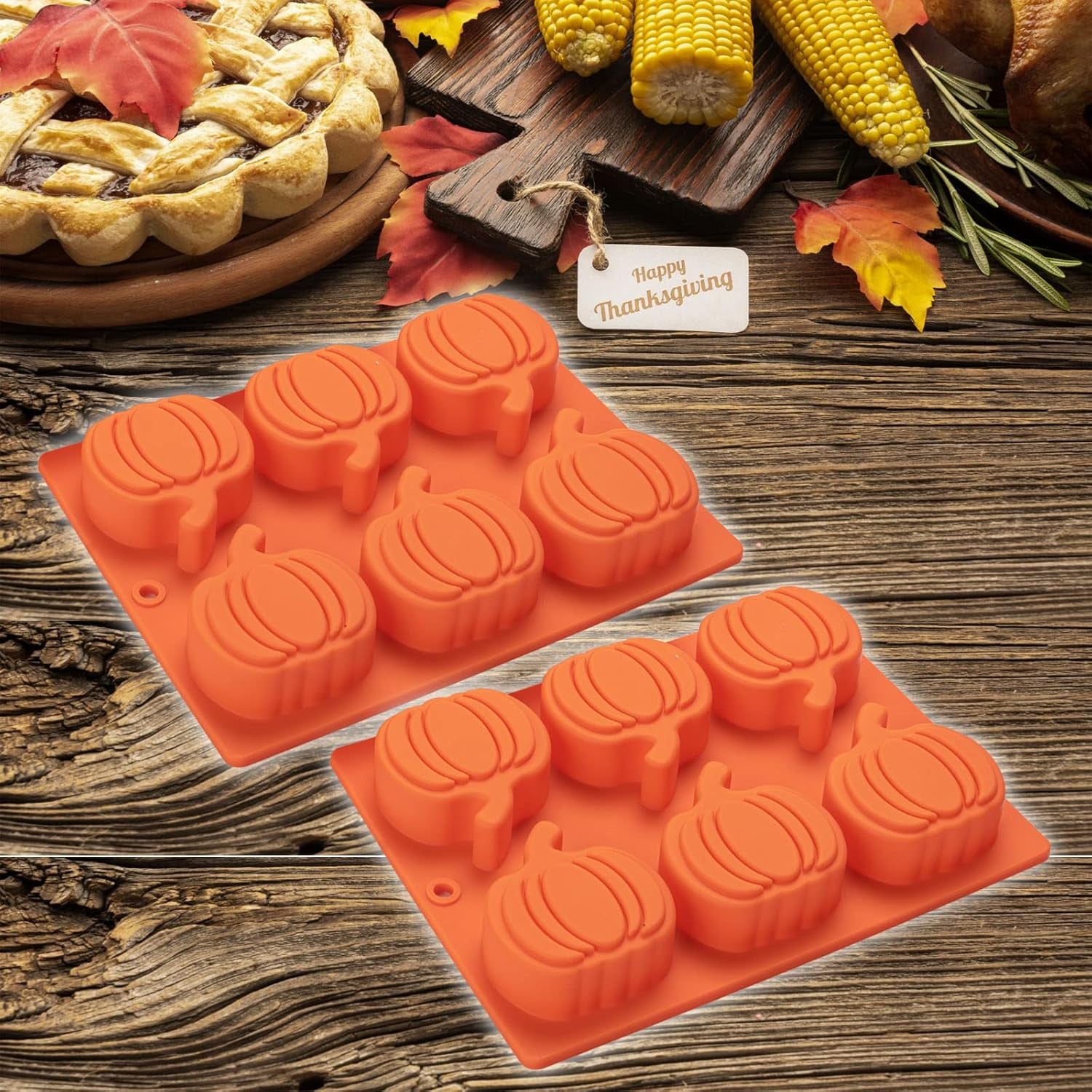 Silicone Molds, 2 Pack Pumpkin Cake Molds Thanksgiving Oreo Muffin Cupcake Pan Hot Chocolate Bomb Mold for Halloween Thanksgiving Fall Baking and Pumpkin Wax Melts Soap Making