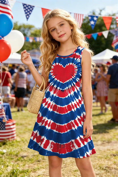 Girls 4Th of July Dress: Red White and Blue Dresses Kids Girls a Line Sleeveless Sundress 5-12 Years