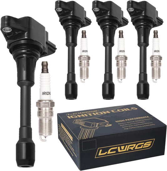 Set of 4 Ignition Coil Pack and Spark Plugs Fits for 2007 2008 2009 2010 2011 2012 2013 Nissan Altima Versa Sentra Rogue Cube NV200 2.5 1.8 1.6 2.0 L4 Spark Plugs Coil Packs Replaces# UF549 & 9029