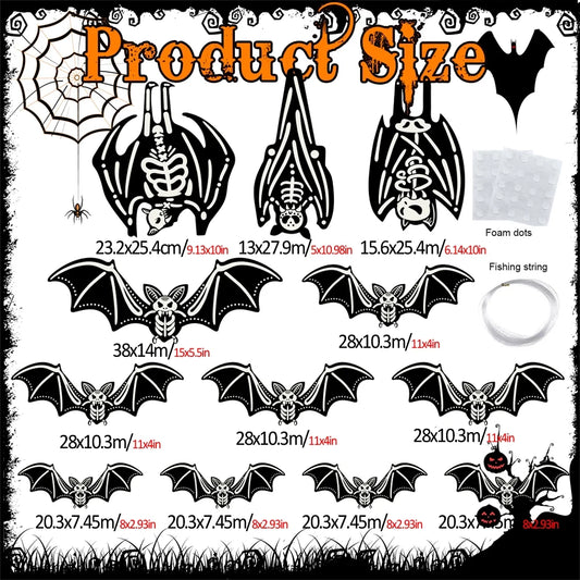 12 Pcs Glowing Hanging Bats Halloween Decorations Outdoor, 3D Halloween Bat Decorations for Yard Tree, Lawn, Garden