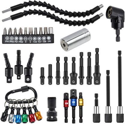 38Pcs Flexible Drill Bit Extension, 105° Right Angle Drill, Bit Holder, Hex Socket Adapter, Bendable Drill Bit Extension, Bit Holder Extension Screwdriver Bit Kit