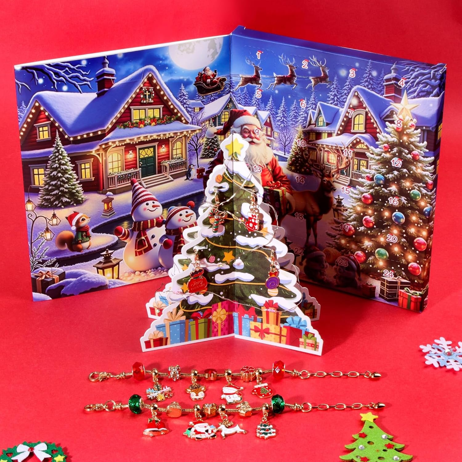 2025 Christmas Advent Calendar Bracelets, 24 Days DIY Jewelry Making Kit with 22 Charm Beads and 2 Adjustable Bracelets, Xmas Countdown Gift for Kids Teens Women