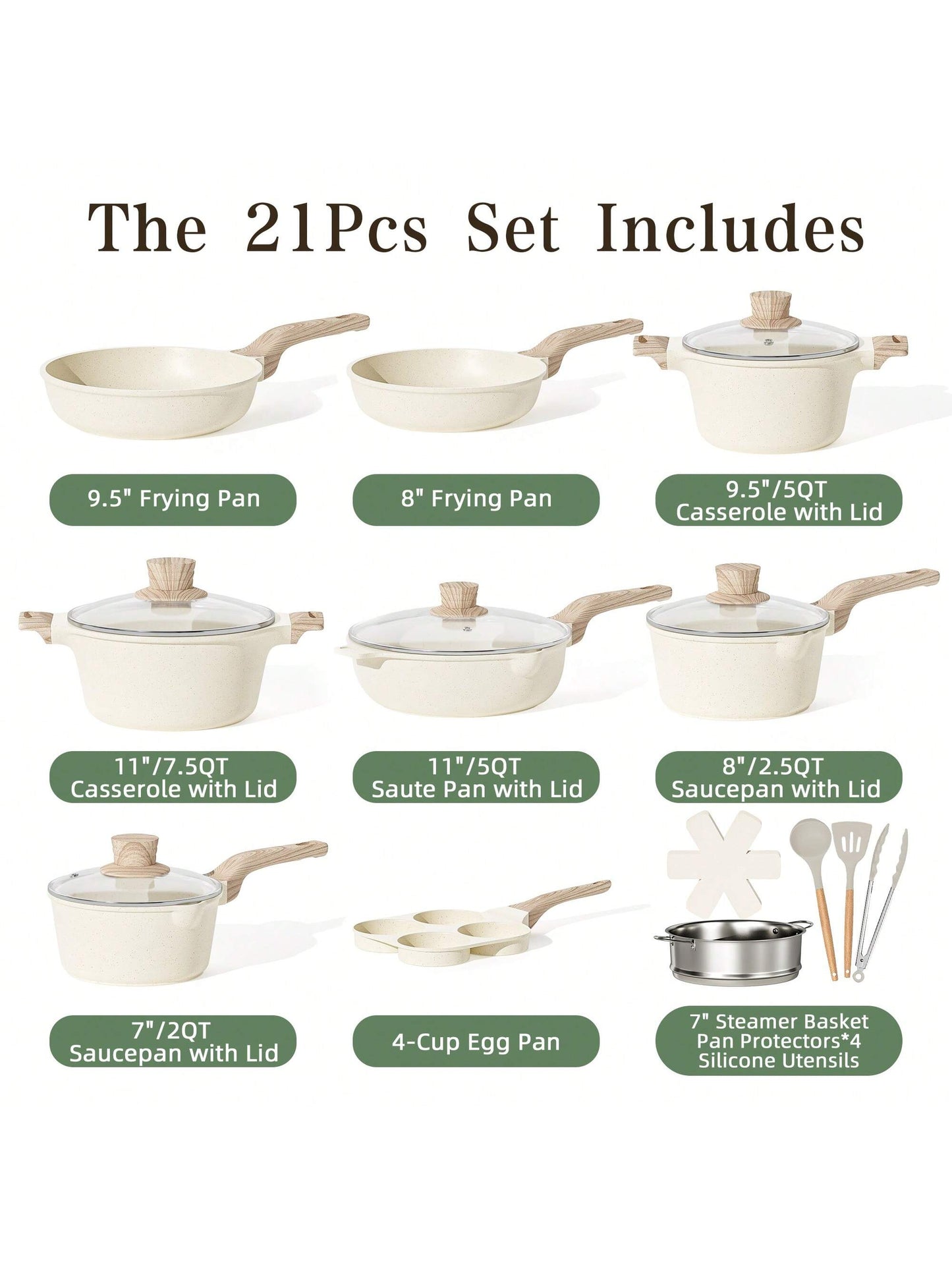 21 Pieces Pots and Pans Set, Nonstick Kitchen Cookware Sets, Granite Pots and Pans, Cooking Pans Pots Set
