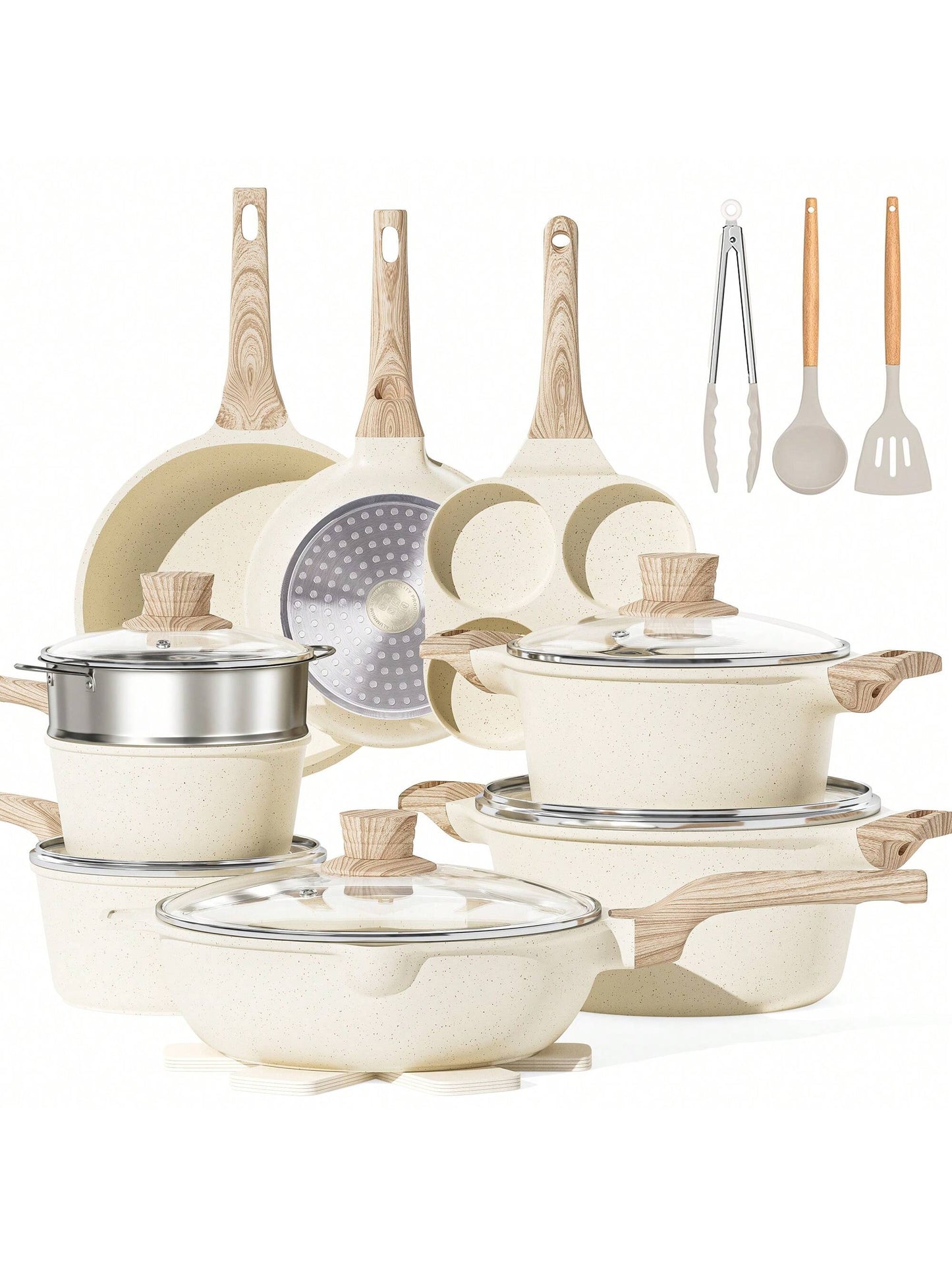 21 Pieces Pots and Pans Set, Nonstick Kitchen Cookware Sets, Granite Pots and Pans, Cooking Pans Pots Set