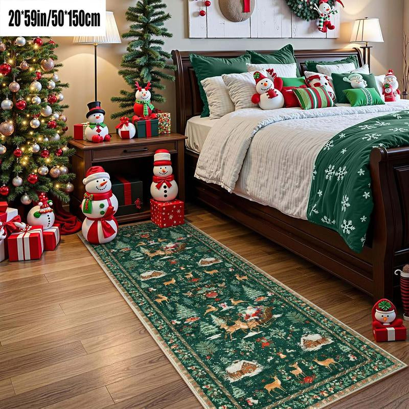 Christmas Deer Santa Long Rug, Multiple Patterns Available, Soft Durable Washable Carpet for Indoor Outdoor Use, Home Decor