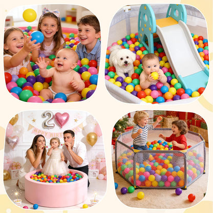 Ball Pit Balls Phthalate Free BPA Free Crush Proof Plastic - 7 Bright Colors in Reusable Play Toys for Kids with Storage Bag