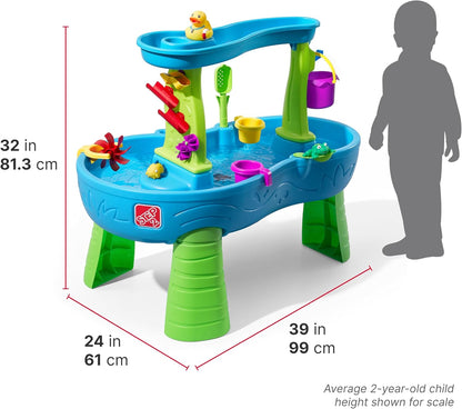 Rain Showers Splash Pond Water Table, Kids Water and Sand Activity Sensory Playset, Summer Outdoor Toys, 13 Piece Water Toy Accessories, for Toddlers 1.5+ Years Old, Blue & Green