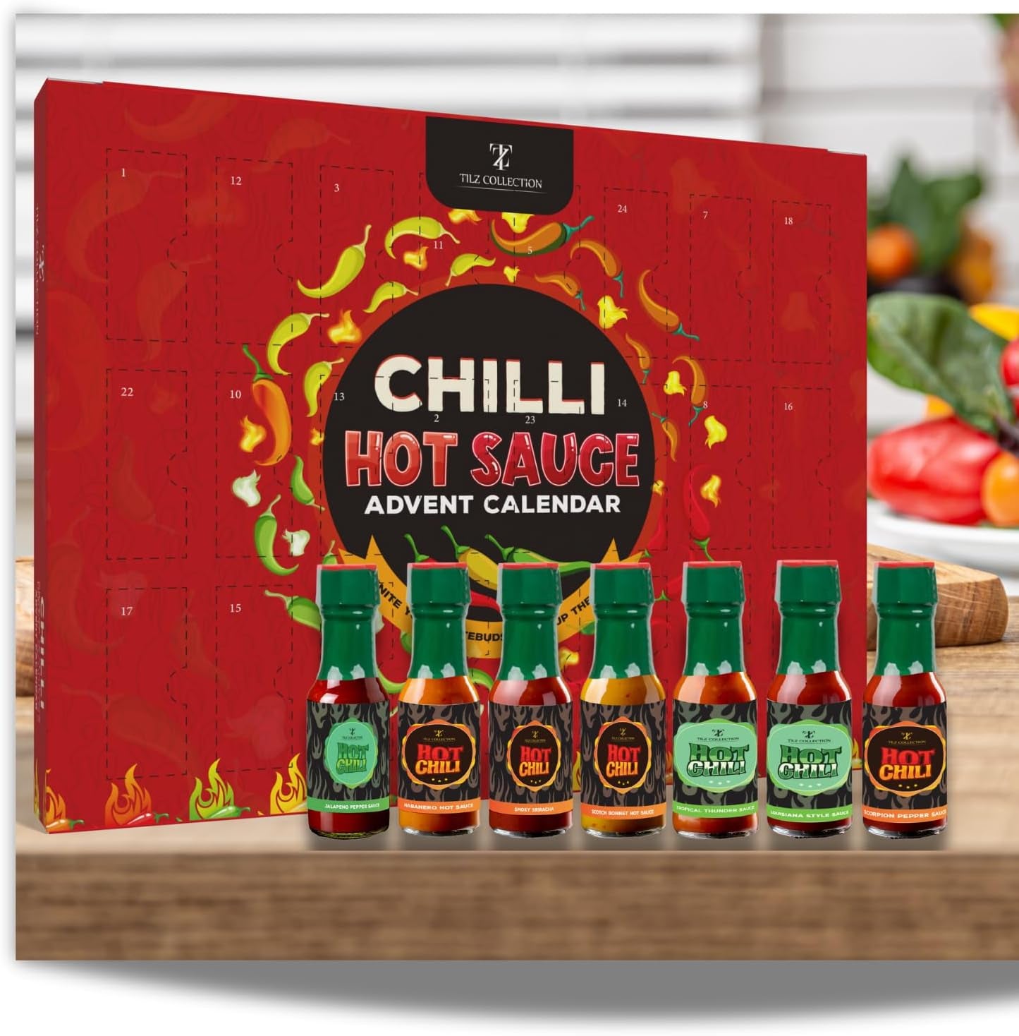 Hot Sauce Advent Calendar 2025-24 Days Chilli Sauce Advent Calendar 2025 Men, Non-Chocolate Women Chilli Challenge Hot Sauce (Red)