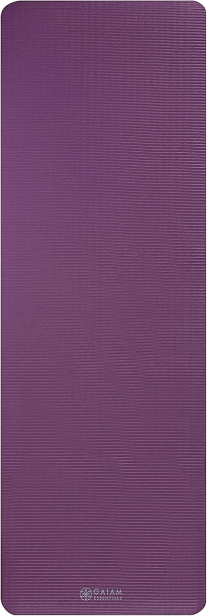 Essentials 2/5" Thick (10Mm) Yoga & Pilates, Fitness & Exercise Mat with Easy-Cinch Carrier Strap Cushion Support for Fitness and Gym Workouts
