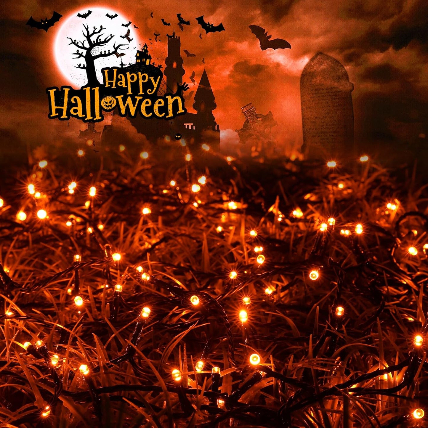 Orange Halloween Lights, 100FT 300 LED String Lights with 8 Modes Timer Waterproof Plug in Indoor Outdoor String Light for Halloween Decorations