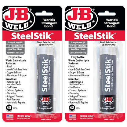 Steelstik, 1 Hour Cure, Steel Reinforced Epoxy Putty Stick - 2 Pack, Dark Grey (8267-2)
