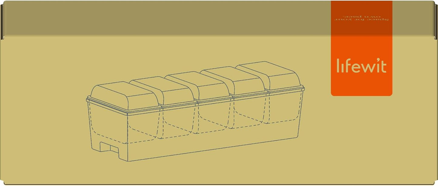 Ice Chilled Condiment Caddy with 5X 20Oz(2.5 Cup) Containers, 15.3" Condiment Server with Separate Lids, Serving Tray Platter with Removable Dishes for Bar, Fruit, Salad, Taco, Party Garnish