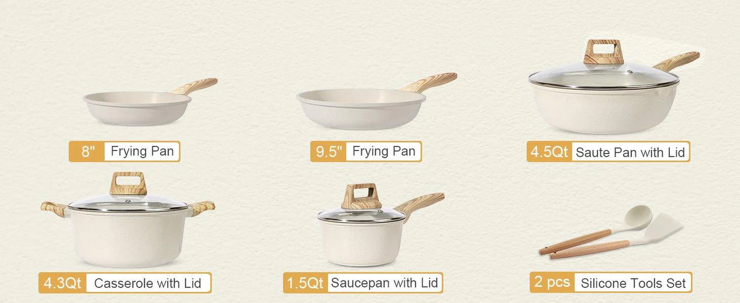 Gipp 10Pcs Nonstick White Granite Pots and Pans Set, Pfos-Free