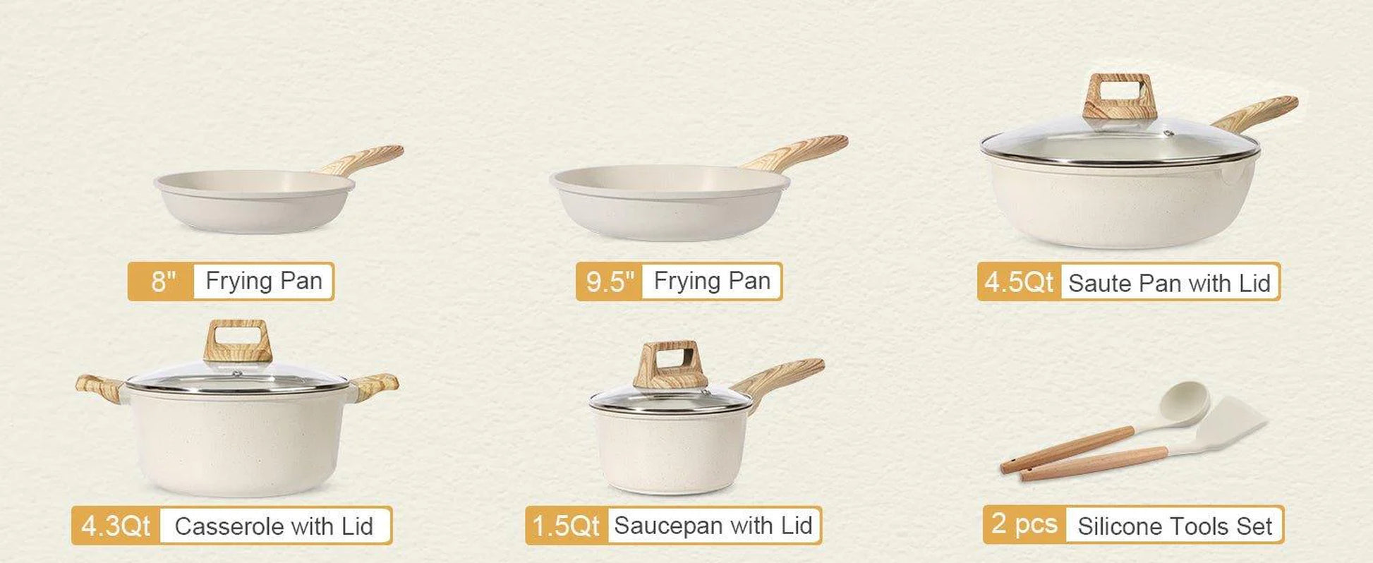 Gipp 10Pcs Nonstick White Granite Pots and Pans Set, Pfos-Free