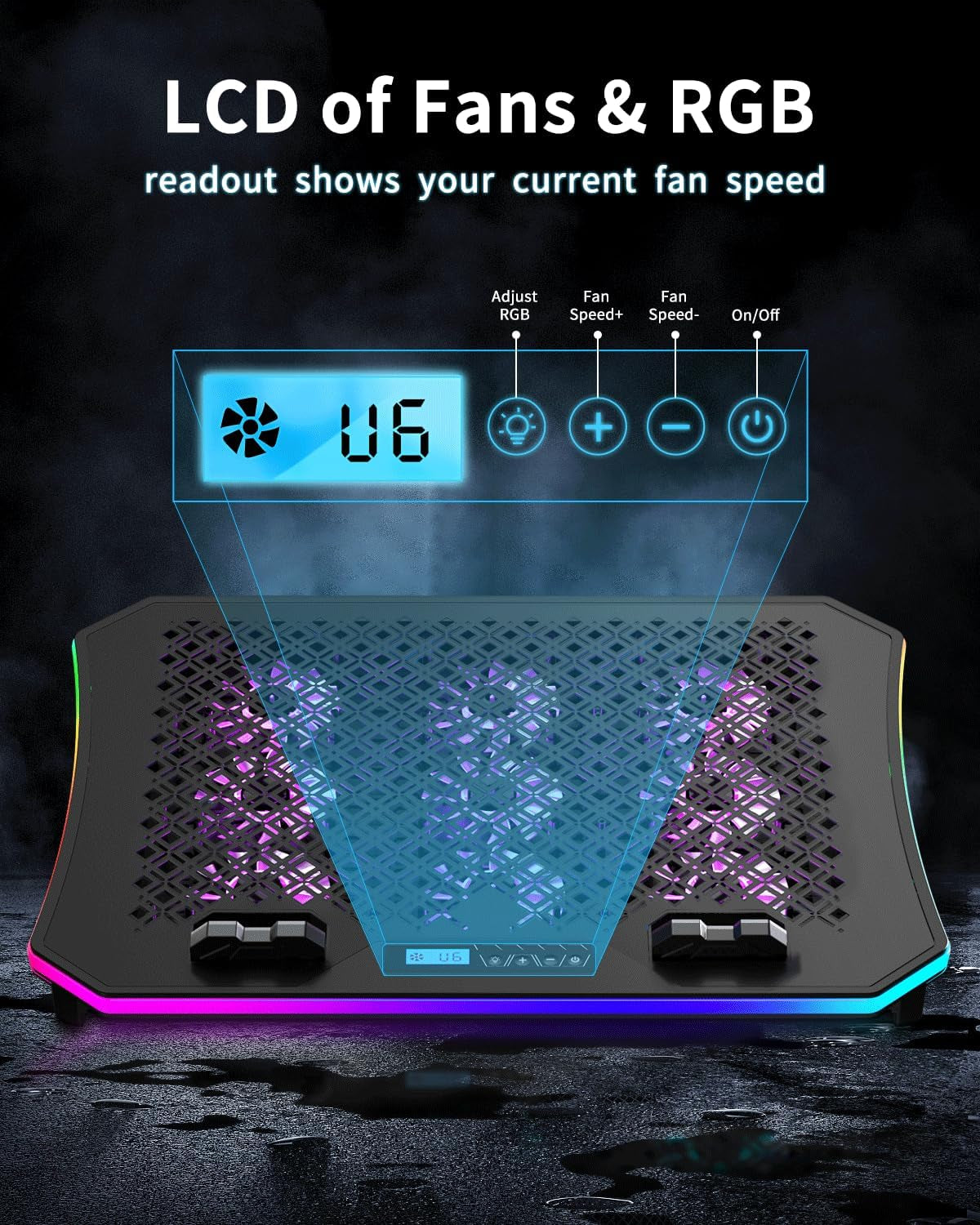 Laptop Cooling Pad, Gaming Laptop Fan Cooling Pad with 9 Quiet Fans, RGB Laptop Cooler for 15.6-17.3 Inch, Cooling Pad for Laptop with 7 Height Stands, 2 USB Ports, Phone Stand-Purple