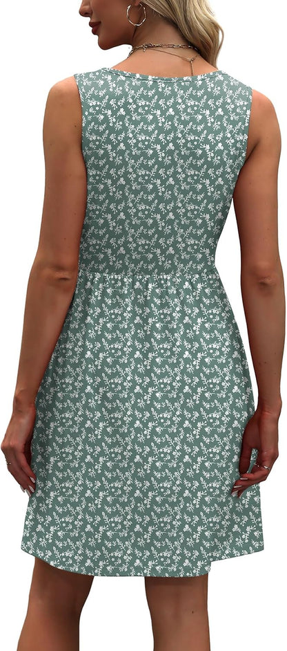 Women'S Summer Dress 2026 A-Line Sleeveless Casual Sundress with Pockets Floral/Solid