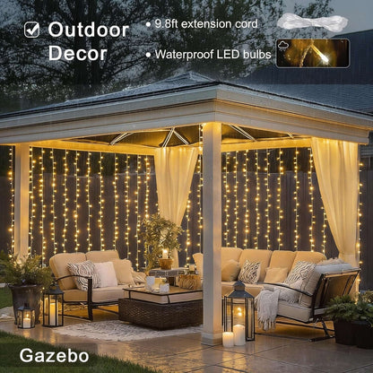 300 LED Remote Control Curtain Lights, Plug in Fairy Curtain Lights Outdoor, Window Wall Hanging String Lights for Bedroom Indoor Dorm Backdrop Wedding Party Patio Christmas Decor, Warm White